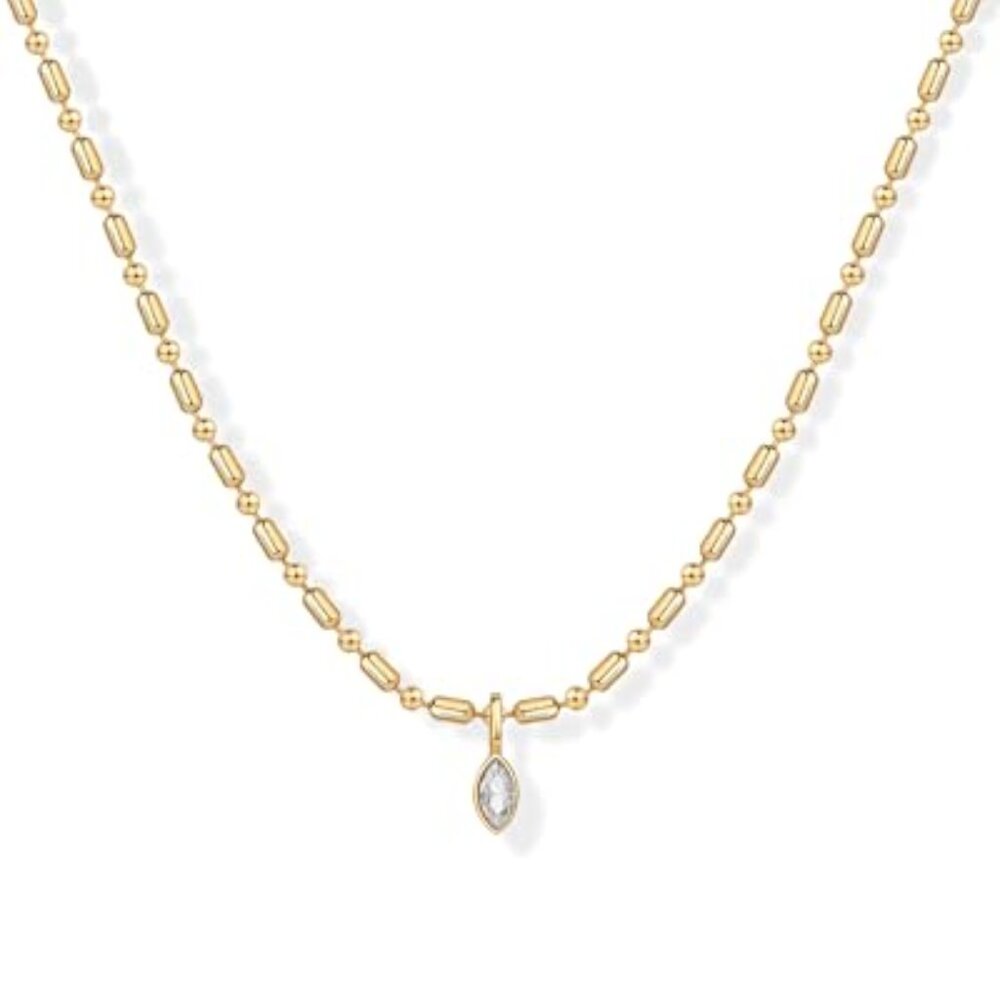 Gold Plated Dainty Tube Ball Square Beaded Chain Bezel Set